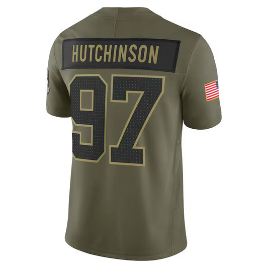 D.Lions #97 Aidan Hutchinson Player Olive Salute to Service Limited Football Jerseys
