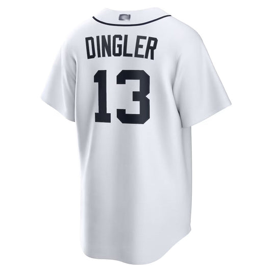 D.Tigers #13 Dillon Dingler Player White Home Game Baseball Jerseys