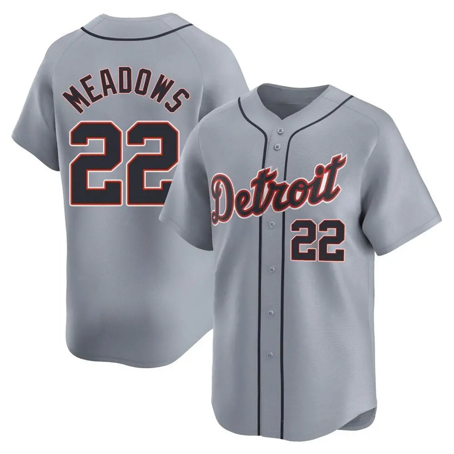 D.Tigers #22 Parker Meadows Player Gray Limited Road Baseball Jerseys