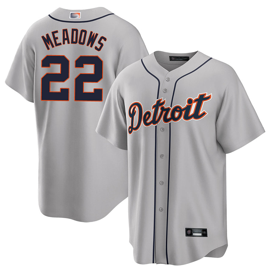 D.Tigers #22 Parker Meadows Player Gray Road Replica Baseball Jerseys