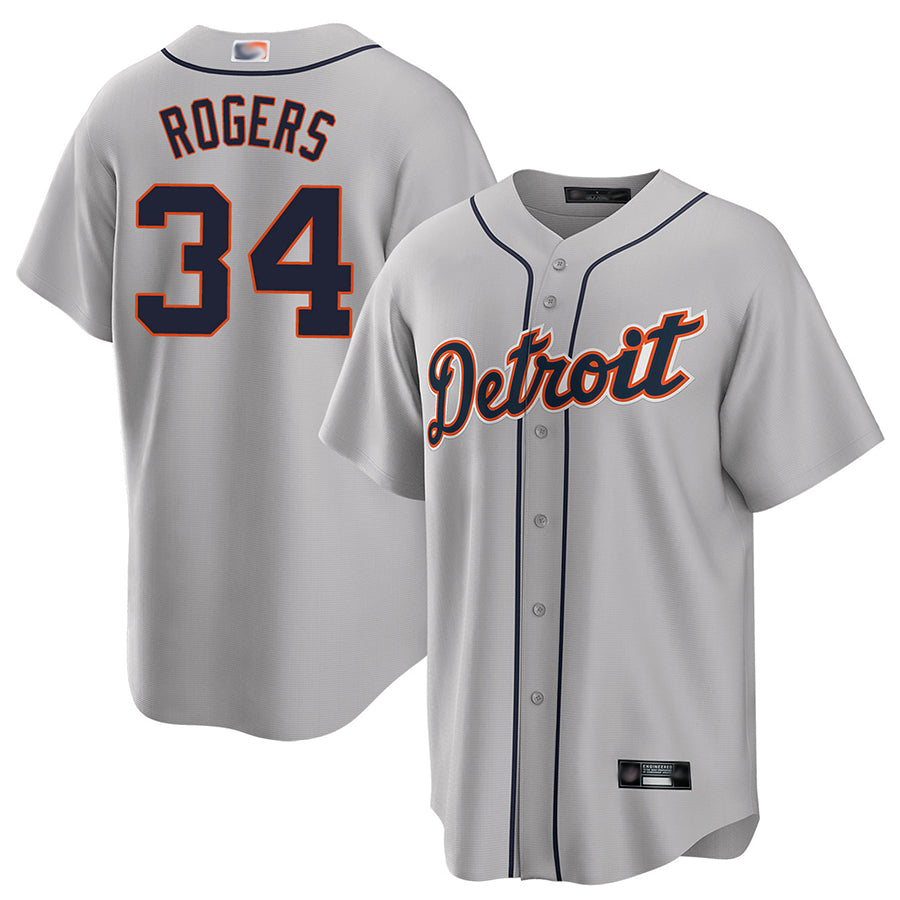 D.Tigers #34 Jake Rogers Player Gray Road Replica Baseball Jerseys