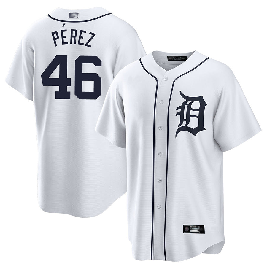 D.Tigers #46 Wenceel Perez Player White Home Replica Baseball Jerseys