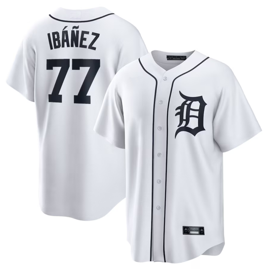 D.Tigers #77 Andy Ib¨¢?ez Player White Home Replica Baseball Jerseys