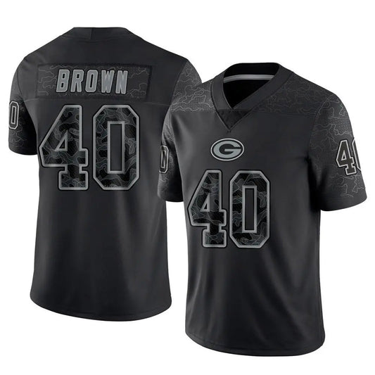 GB.Packers #40 Omar Brown Player Black RFLCTV Limited Football Jerseys