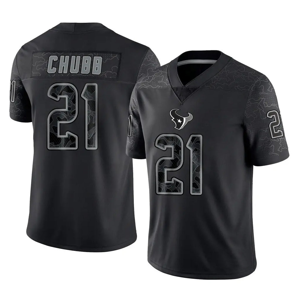 H.Texans #21 Nick Chubb Player Black REFLECTIVE Limited Football Jerseys