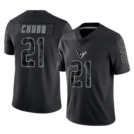 H.Texans #21 Nick Chubb Player Black REFLECTIVE Limited Football Jerseys