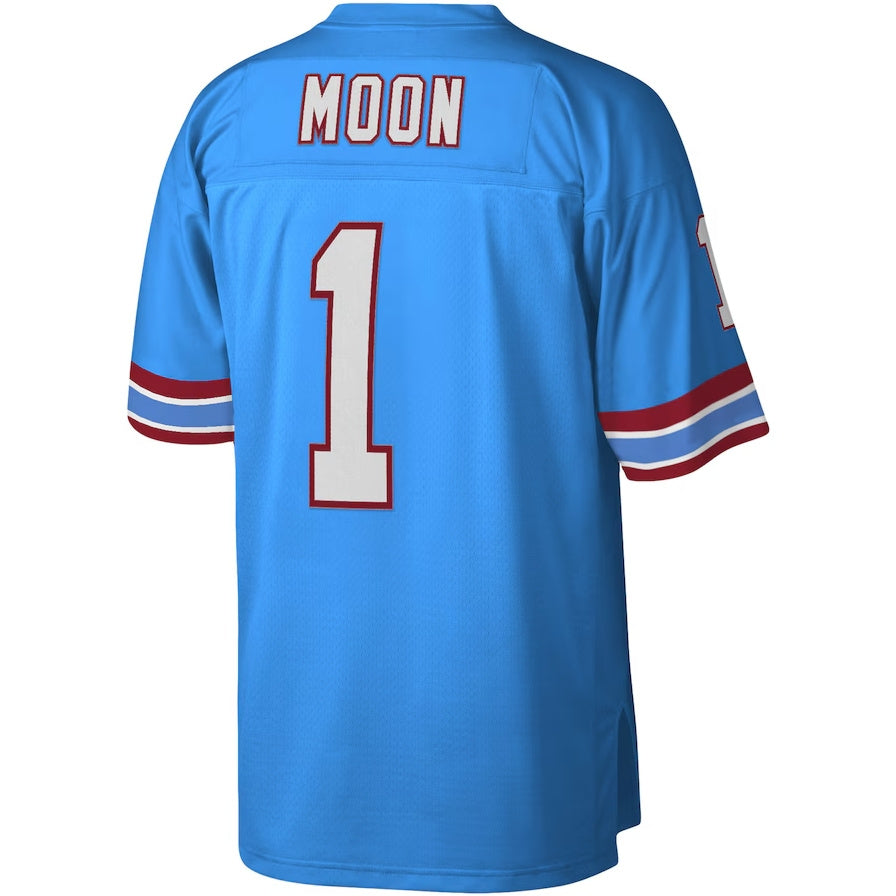 H.Oilers #1 Warren Moon Mitchell & Ness Legacy Replica Player Jersey - Light Blue Stitched American Football Jerseys