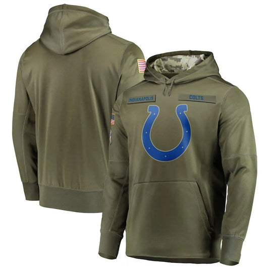 IN.Colts Salute to Service Olive Pullover Hoodie Game Football Jerseys