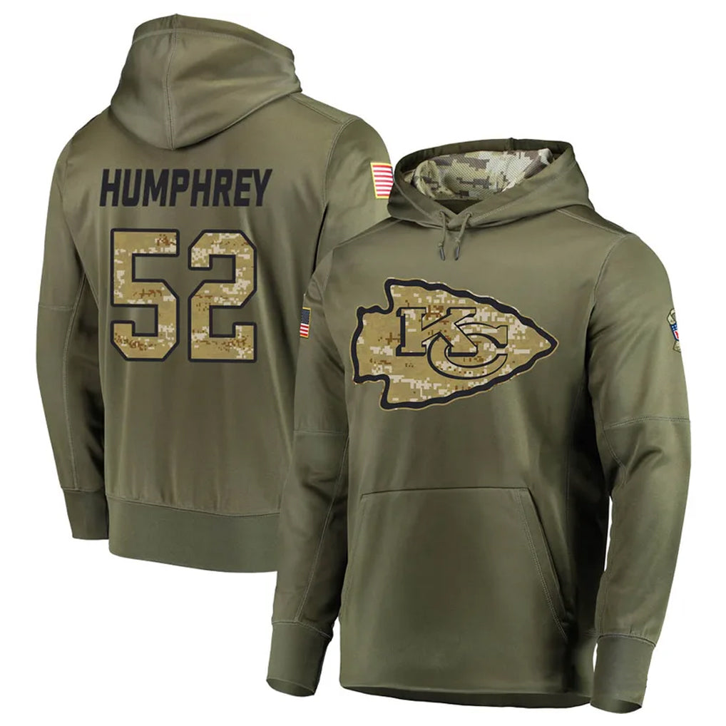KC.Chiefs #52 Creed Humphrey Player Salute to Service Limited Olive Hoodies Football Jerseys