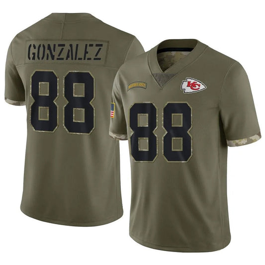 KC.Chiefs #88 Tony Gonzalez Player Olive Salute To Service Football Jerseys