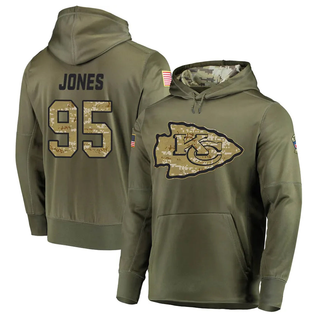 KC.Chiefs #95 Chris Jones Player Salute to Service Limited Olive Hoodies Football Jerseys