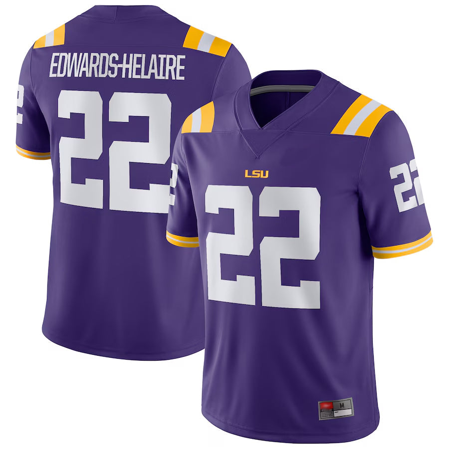 L.Tigers #22 Clyde Edwards-Helaire Player Purple Game College Jerseys