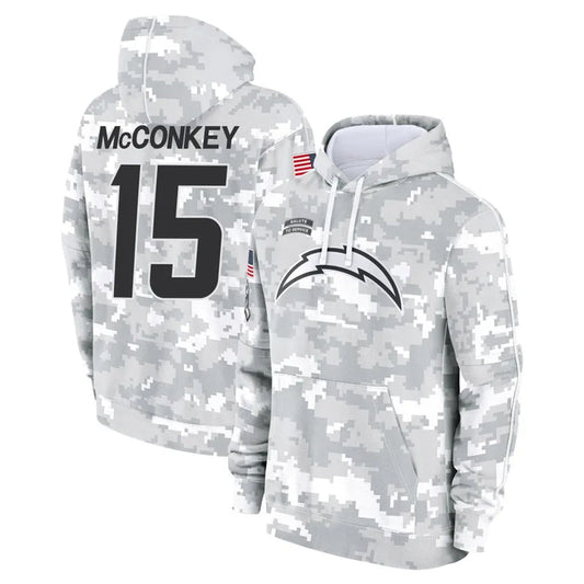 LA.Chargers #15 Ladd McConkey Player Arctic Camo Salute to Service Hoodies Game Football Jerseys