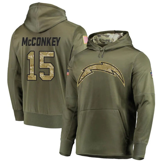 LA.Chargers #15 Ladd McConkey Player Salute to Service  Olive Hoodies Game Football Jerseys