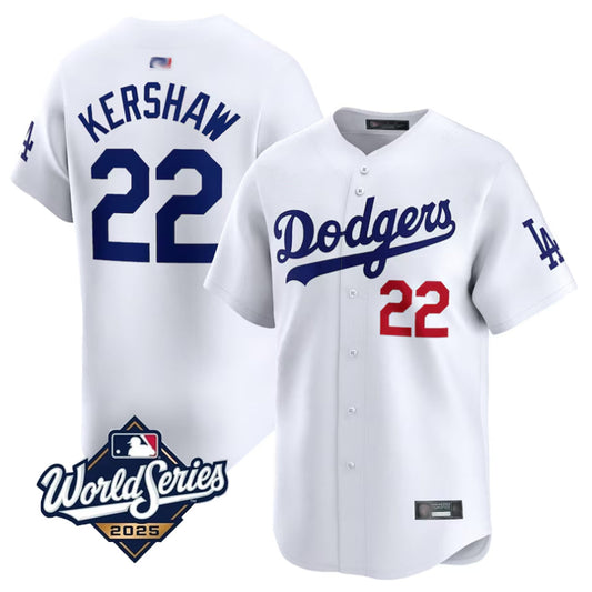 LA.Dodgers #22 Clayton Kershaw Player 2025 World Series White Home Game Baseball Jerseys