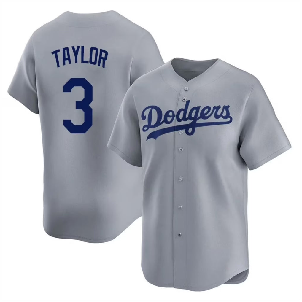 LA.Dodgers #3 Chris Taylor Player Gray Home Game Baseball Jerseys