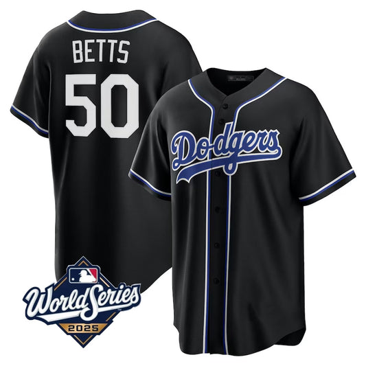 LA.Dodgers #50 Mookie Betts Player 2025 World Series Black Home Game Baseball Jerseys