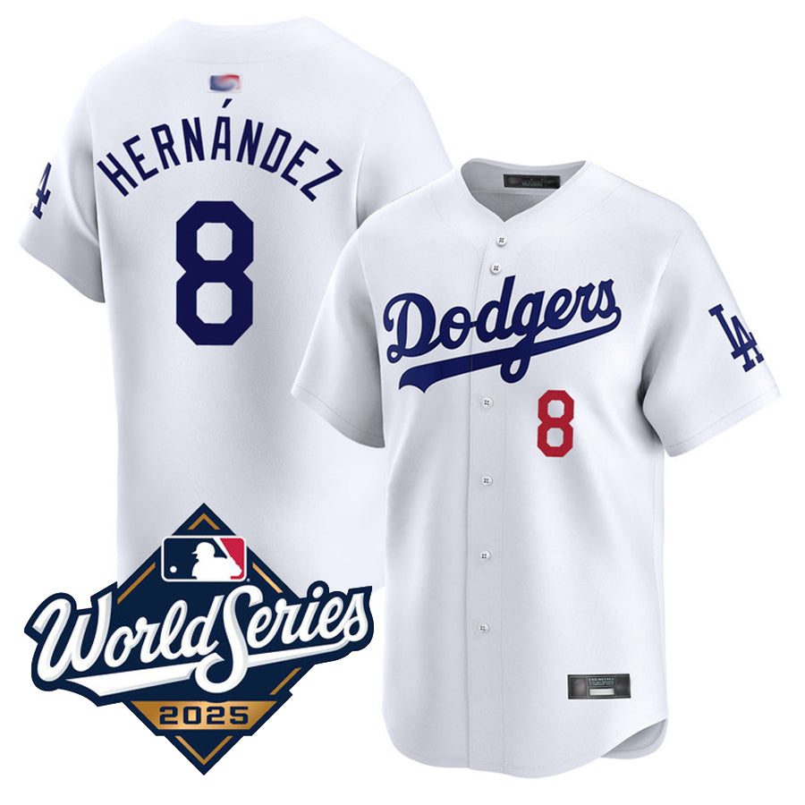 LA.Dodgers #8 Enrique Hernandez Player White Home Limited World Series Baseball Jerseys