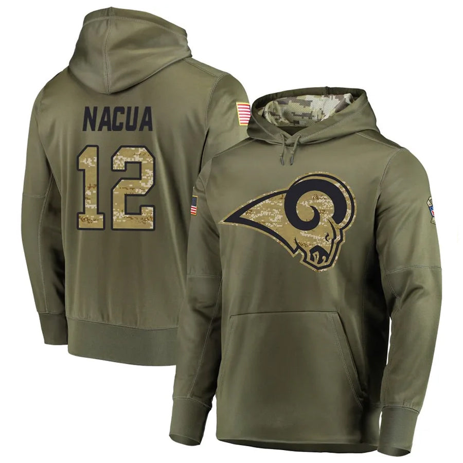 LA.Rams #12 Puka Nacua Player Salute to Service Olive Hoodies Football Jerseys