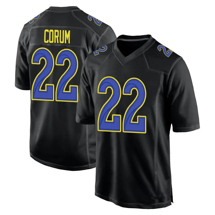LA.Rams #22 Blake Corum Player Black Carbon Fashion Replica Game Football Jerseys
