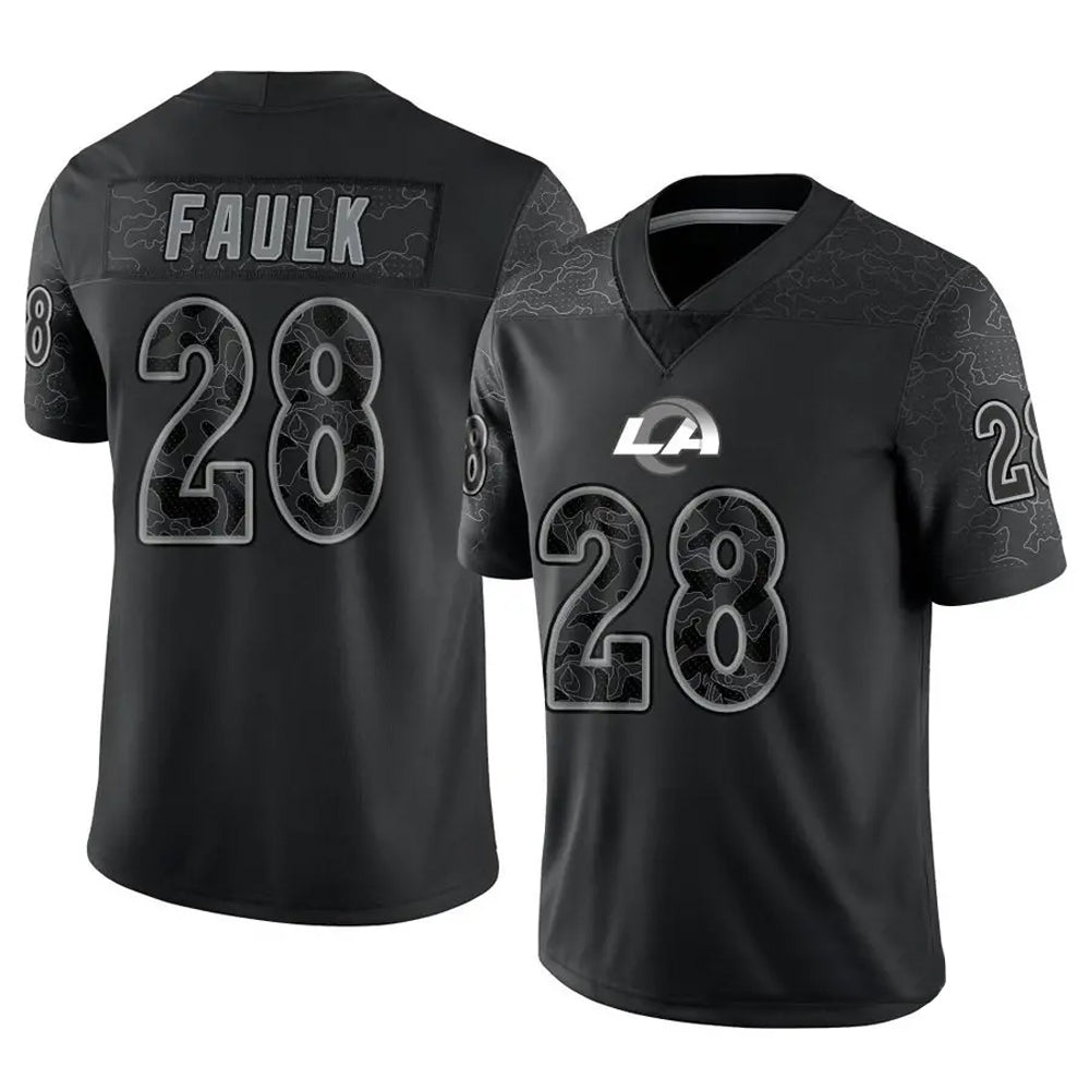 LA.Rams #28 Marshall Faulk Player Black RFLCTV Limited Football Jerseys