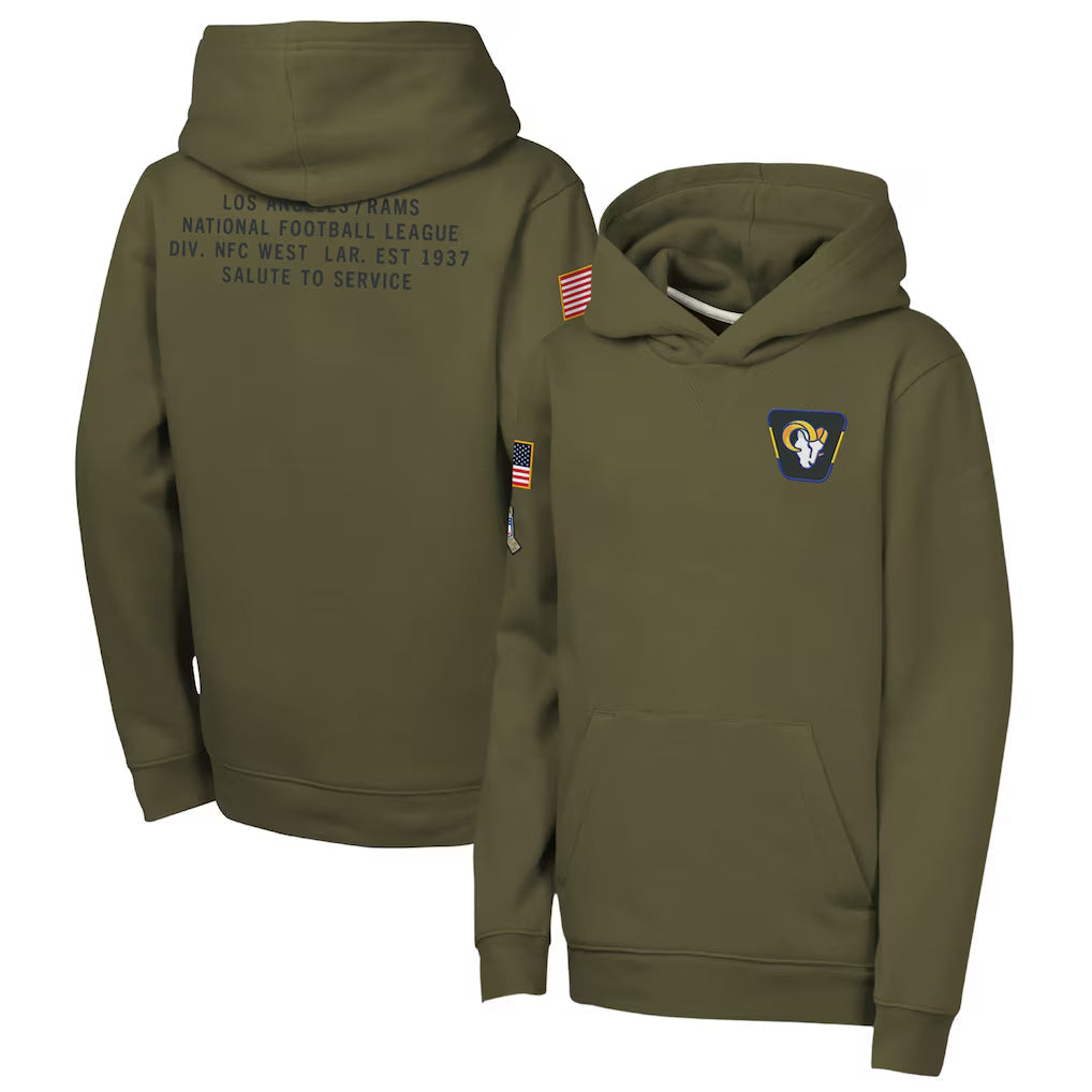 LA.Rams Player Olive Salute to Service Club Fleece Hoodie Football Jerseys