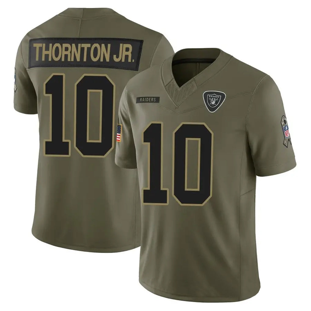 LV.Raiders #10 Dont'e Thornton Jr. Player Salute To Service Limited Olive Football Jerseys
