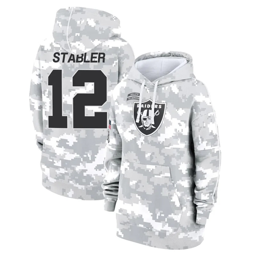 LV.Raiders #12 Ken Stabler Player Arctic Camo Salute to Service Hoodies Football Jerseys