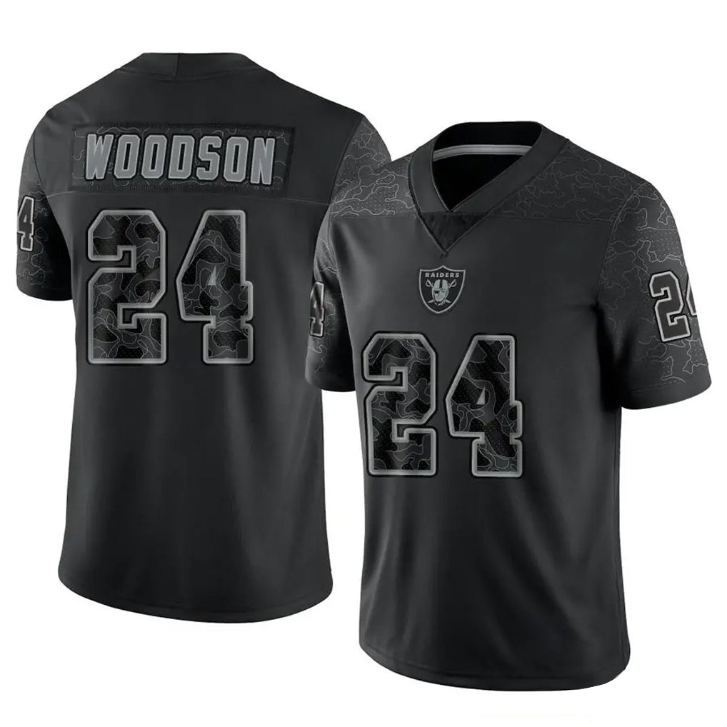 LV.Raiders #24 Charles Woodson Player RFLCTV Limited Black Football Jerseys