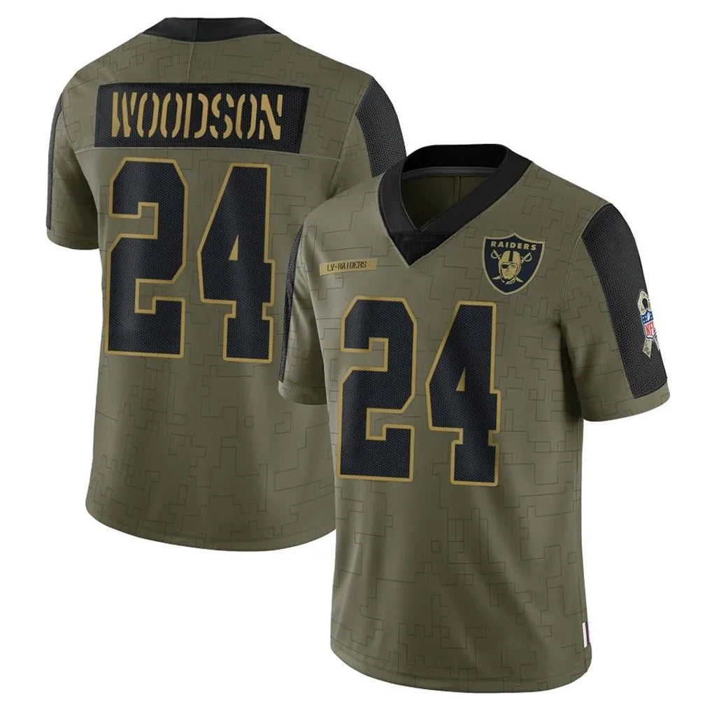 LV.Raiders #24 Charles Woodson Player Salute To Service Olive Football Jerseys