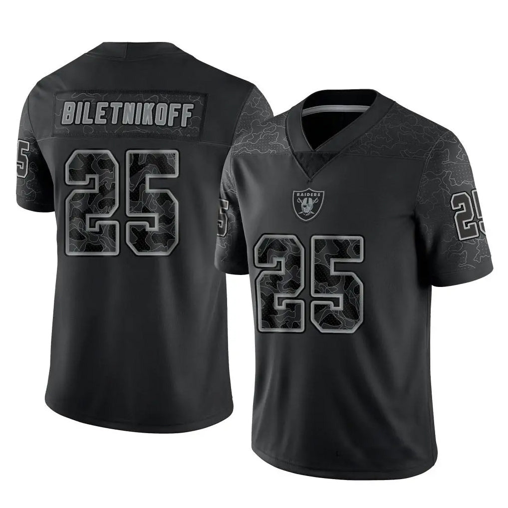 LV.Raiders #25 Fred Biletnikoff Player RFLCTV Limited Black Football Jerseys