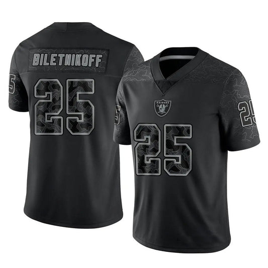 LV.Raiders #25 Fred Biletnikoff Player RFLCTV Limited Black Football Jerseys