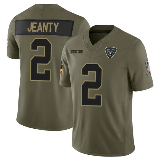 LV.Raiders #2 Ashton Jeanty Player Salute To Service Limited Olive Football Jerseys