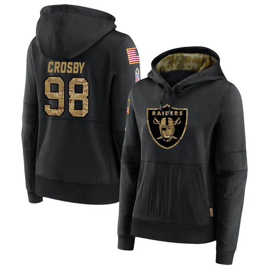 LV.Raiders #98 Maxx Crosby Player Salute to Service Black Hoodies Football Jerseys