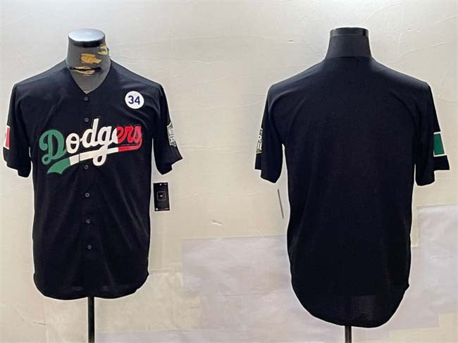 LA.Dodgers Blank Black Mexico 2024 World Series With No.34 Patch Cool Base Stitched Baseball Jerseys