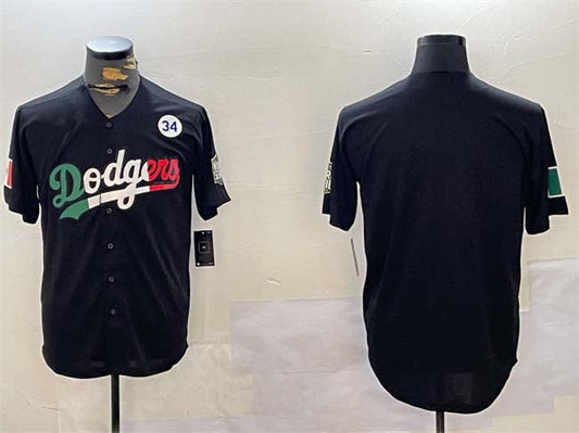 LA.Dodgers Blank Black Mexico 2024 World Series With No.34 Patch Cool Base Stitched Baseball Jerseys