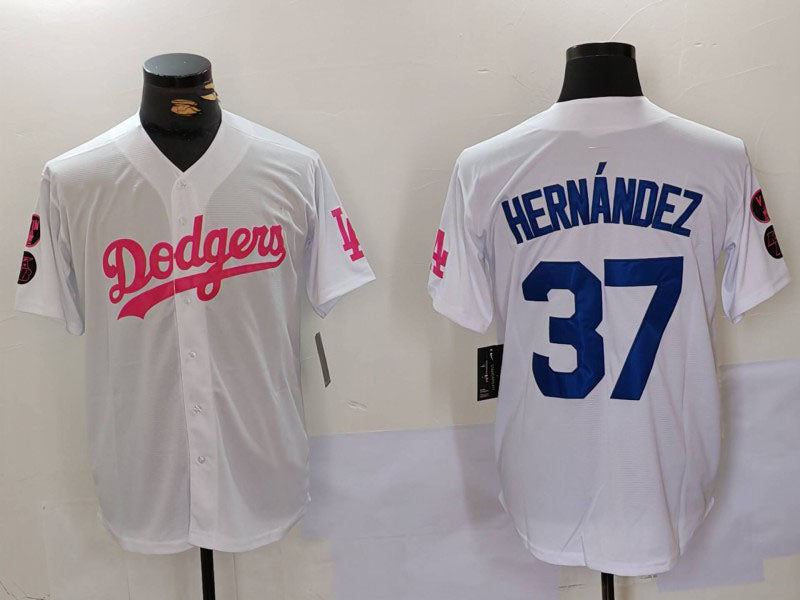 LA.Dodgers #37 Teoscar Hern¨¢ndez Player Game Jersey White Stitched Baseball Jerseys