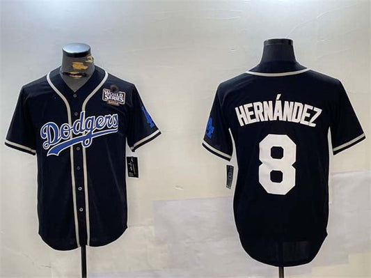 LA.Dodgers #8 Enrique Hern¨¢ndez Player Black Cool Base Stitched Baseball Jerseys