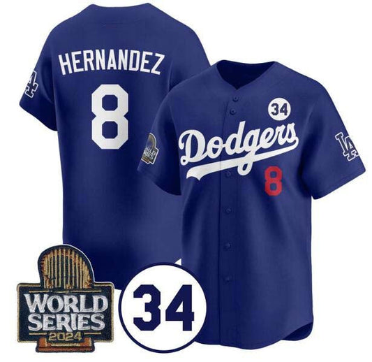 LA.Dodgers #8 Enrique Hern¨¢ndez Player Royal With No. 34 Patch Limited Stitched Baseball Jerseys
