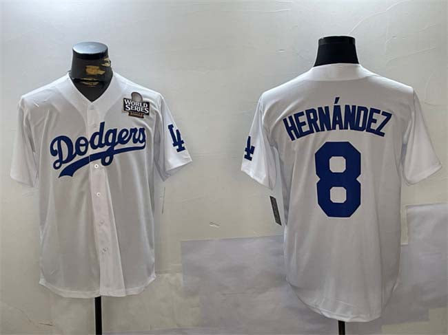 LA.Dodgers #8 Enrique Hern¨¢ndez Player White Cool Base Stitched Baseball Jerseys