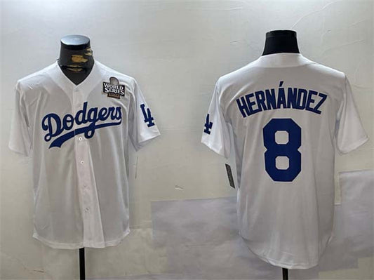 LA.Dodgers #8 Enrique Hern¨¢ndez Player White Cool Base Stitched Baseball Jerseys