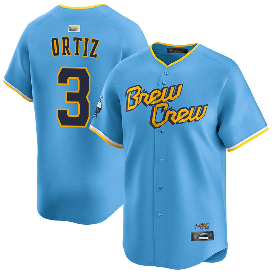 M.Brewers #3 Joey Ortiz Player Light Blue City Connect Limited Baseball Jerseys