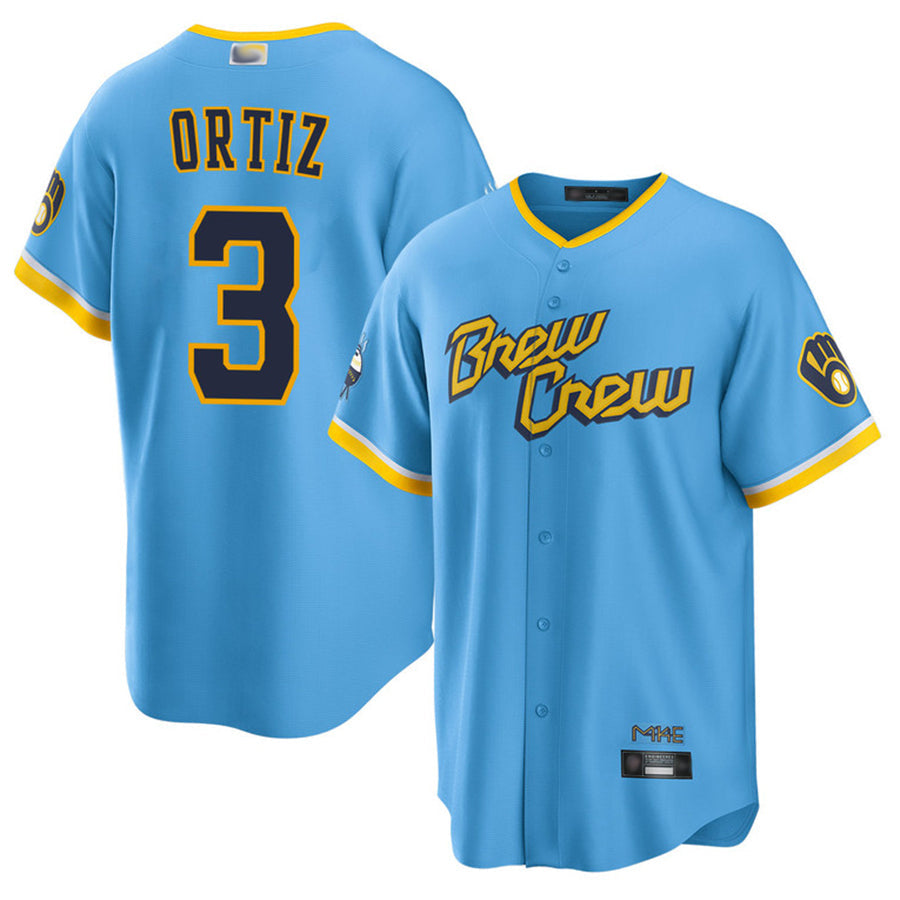 M.Brewers #3 Joey Ortiz Player Light Blue City Connect Replica Baseball Jerseys