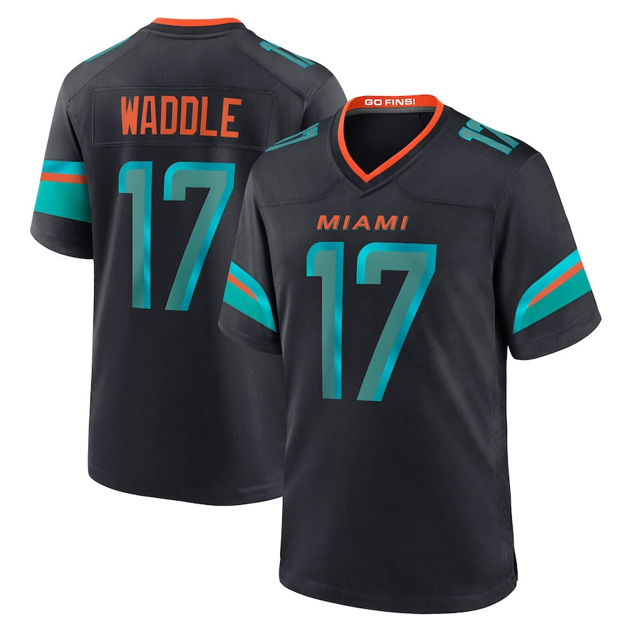M.Dolphins #17 Jaylen Waddle Player Blue Rivalries Collection Game Football Jerseys
