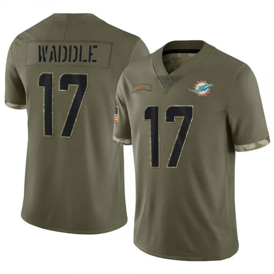M.Dolphins #17 Jaylen Waddle Player Salute To Service Olive Football Jerseys