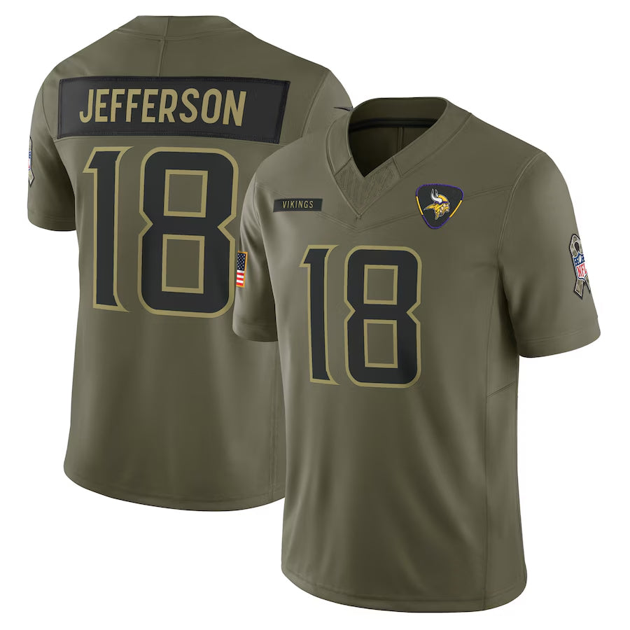 MN.Vikings #18 Justin Jefferson Player Olive Salute to Service Limited Football Jerseys