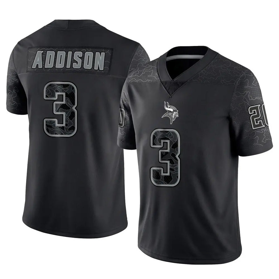 MN.Vikings #3 Jordan Addison Player Black REFLECTIVE Limited Football Jerseys