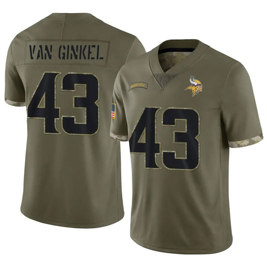 MN.Vikings #43 Andrew Van Ginkel Player Salute To Service Limited Olive Football Jerseys