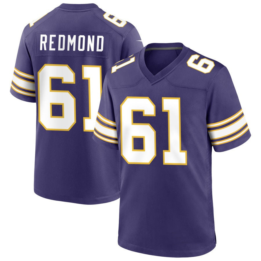 MN.Vikings #61 Jalen Redmond Player Purple Classic Game Football Jerseys