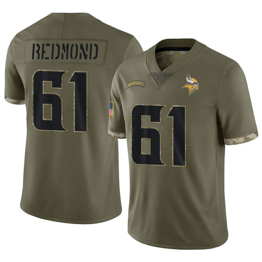 MN.Vikings #61 Jalen Redmond Player Salute To Service Limited Olive Football Jerseys